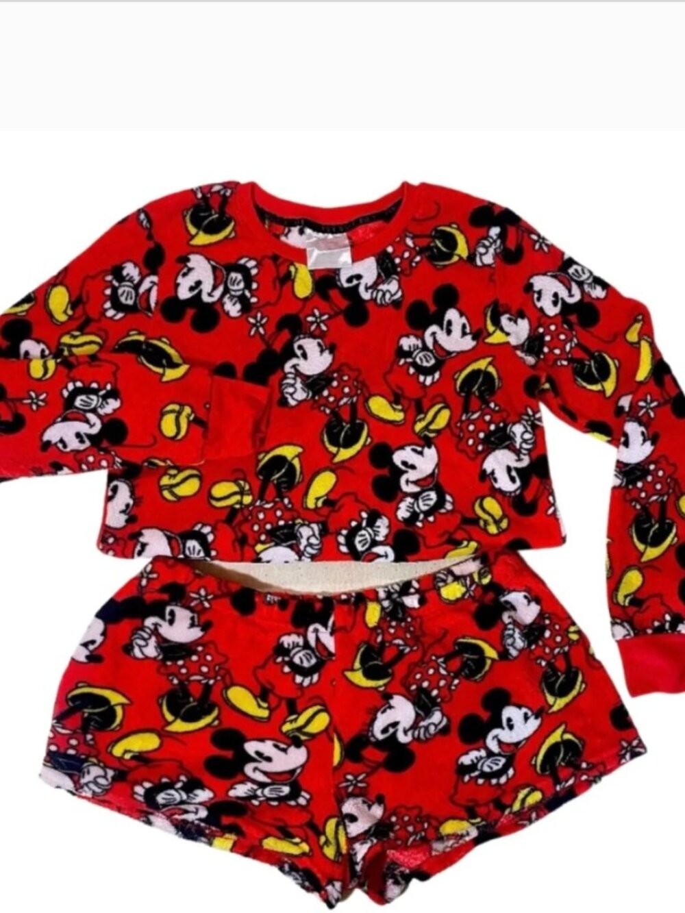 Disney Mickey & Minnie Mouse Red Fleece Pajama Set Sz M